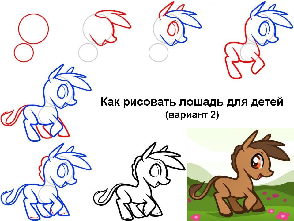 как рисовать лошадь для детей