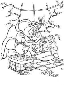 Раскраска Бэлль и чудовище на пикнике
