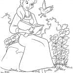 Раскраска Бэлль читает книгу в саду