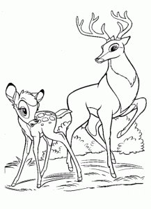 Раскраска Бэмби и взрослый олень