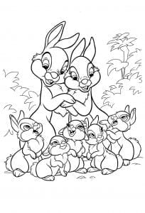 Раскраска Бэмби семья кроликов