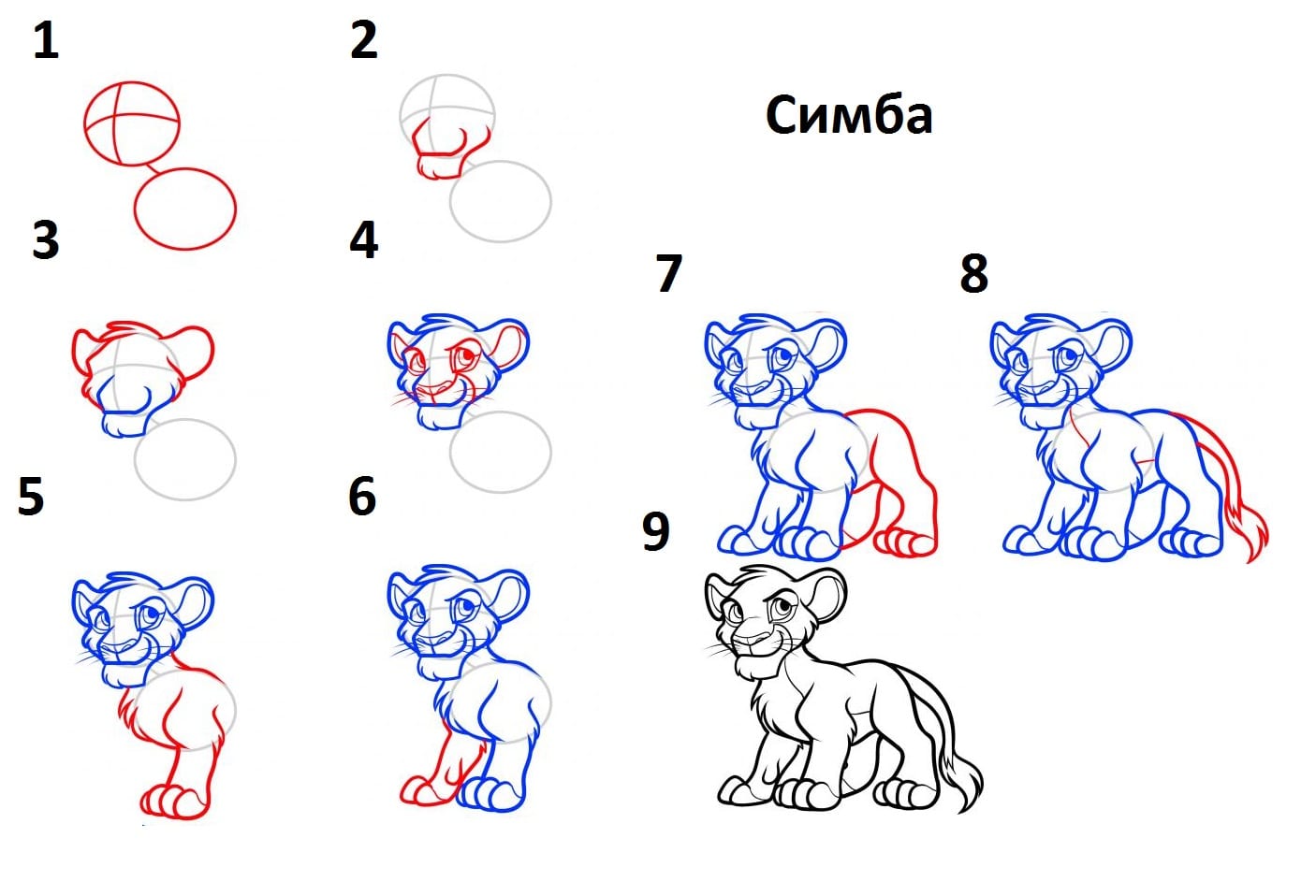 Для начинающих детей. Симба Король Лев рисунок поэтапно. Король Лев рисовать поэтапно. Поэтапное рисование Льва. Как нарисовать Льва поэтапно.