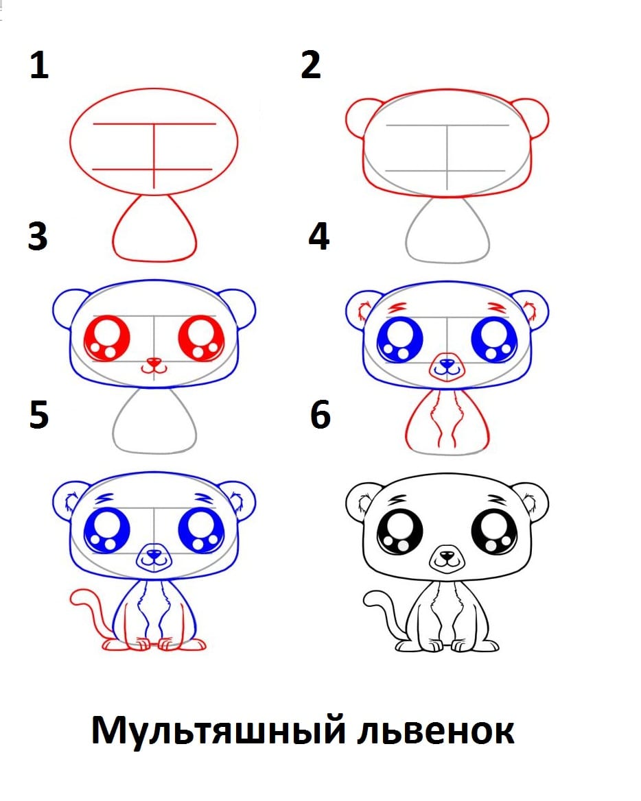 Как нарисовать поэтапно милого львенка