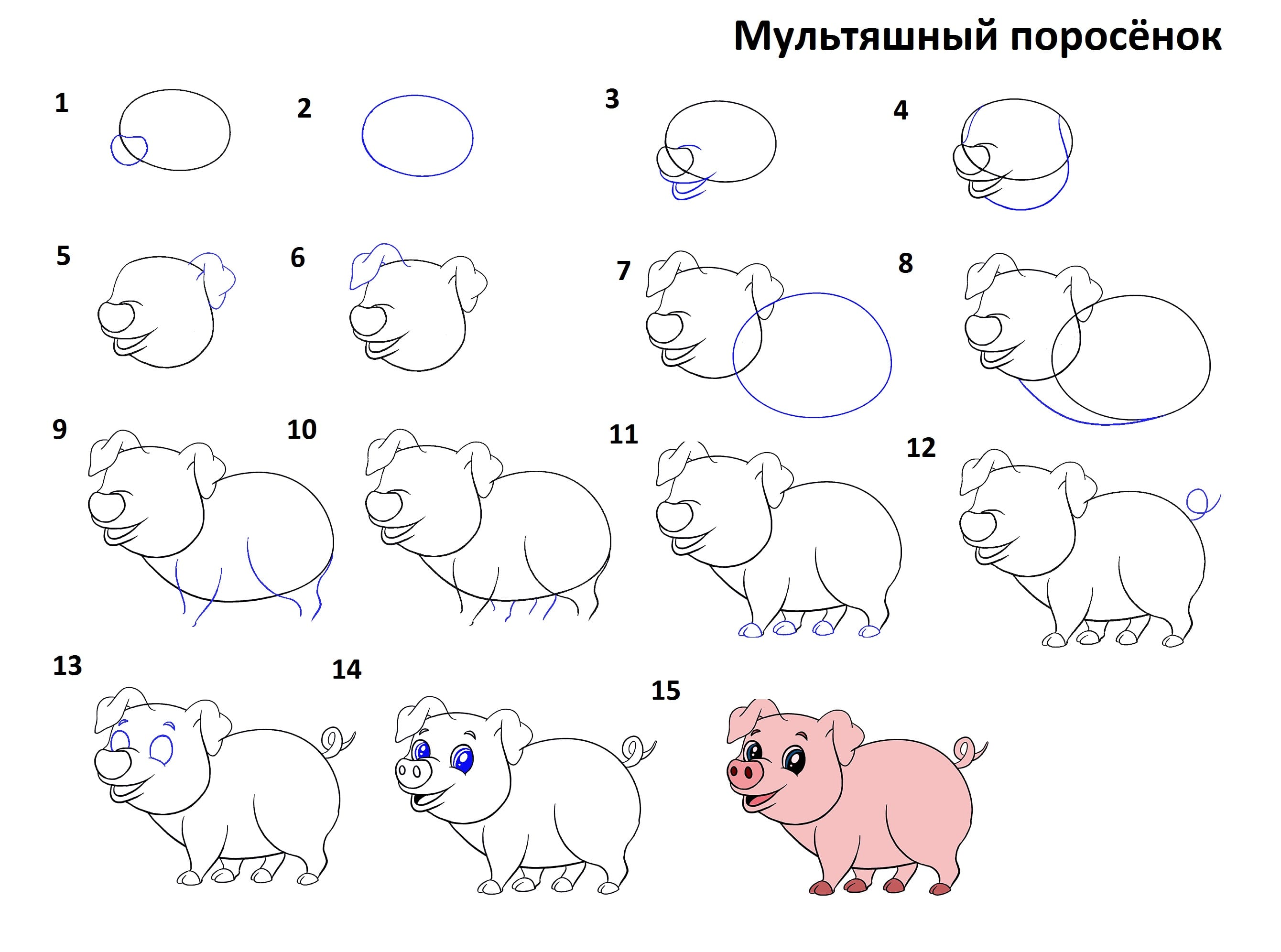 как нарисовать свинью для детей