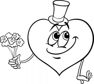 valentine heart with flowers coloring page