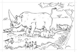 Носорог картинки раскраски (46)