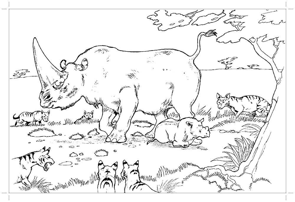 Носорог картинки раскраски (46)