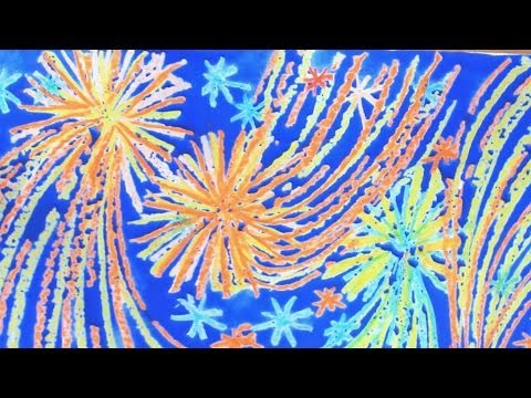 Как нарисовать салют красками на бумаге поэтапно