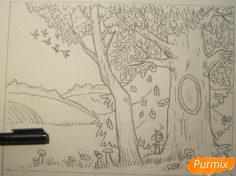 Как нарисовать осень цветными карандашами - шаг 6