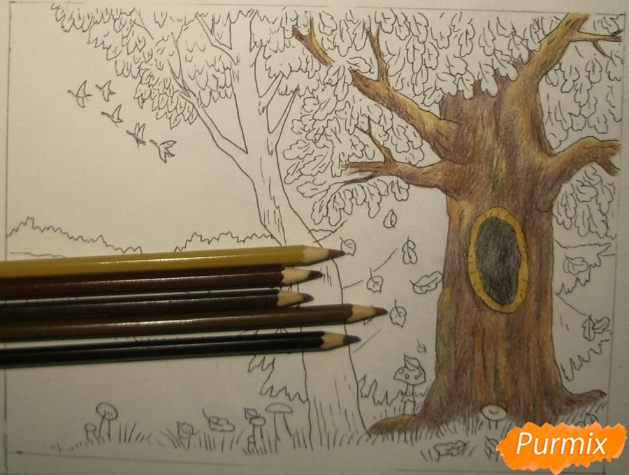 Как нарисовать осень цветными карандашами - шаг 8