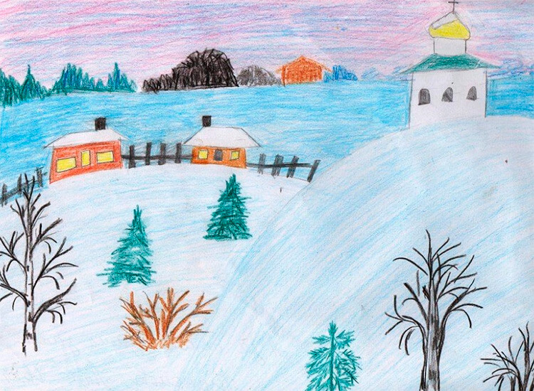 Рисунки на тему зимы: что можно нарисовать красками и карандашами рисунки на тему зимы детские 3