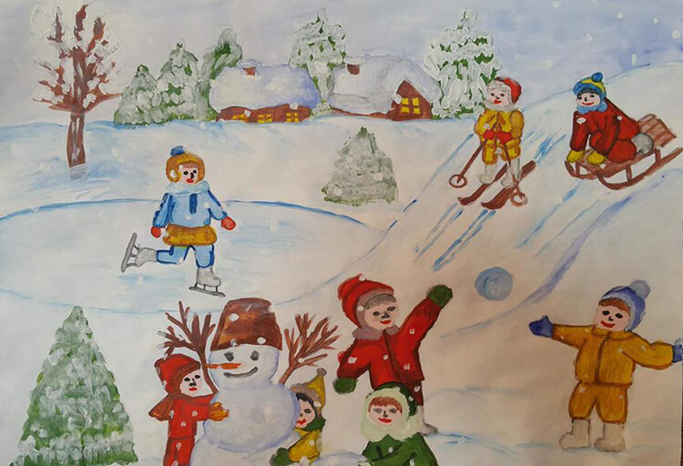 Рисунки на тему зимы: что можно нарисовать красками и карандашами рисунки на тему зимы детские 38