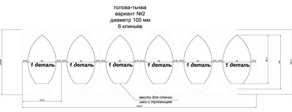 Модель головы тыквы из 6 частей